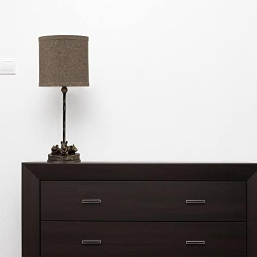 Bronze 43cm Table Lamp or Bedside Light, Bronze Resign with Mouse Design, and Dark Grey Faux Linen with Gold Lining Shade, LED Compatible