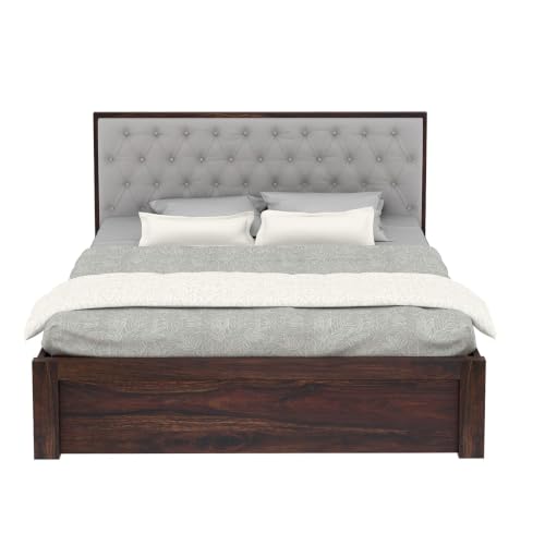Image of Ganpati Arts Sheesham Wood Decan King Size Bed with Box Storage | Wooden Double Bed Cot Palang for Bedroom, Home & Hotel Furniture (Walnut Finish)