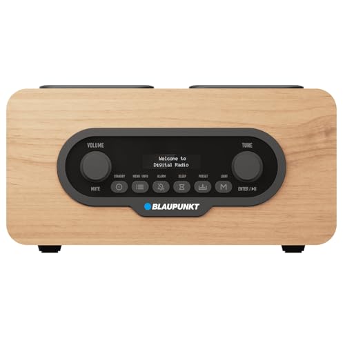 Blaupunkt DR10CR Tragbares DAB+ UKW-Radio, Bluetooth 5.3, USB/microSD-Player, LCD-Display, Dual-Alarm, Akku 1800 mAh, Holzgehäuse, Fernbedienung, Kopfhörerausgang