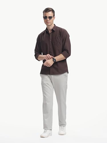 Image of Men's Cotton Linen Solid Shirt | Slim Fit Full Sleeve Casual Shirt | Lightweight | Breaethable | Stylish