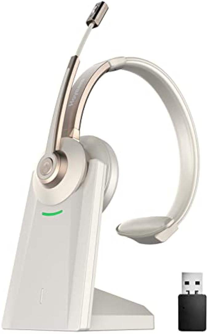 Wireless Headset, Bluetooth Headphones with Microphone Noise Canceling & Mute, Trucker Bluetooth Headset with USB Dongle & Charge Dock for Phone PC Computer Office Work Skype Zoom Conference Call