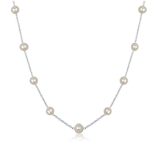 JFUME Plata de ley 925 Collar mujer Joyeria Las perlas de agua dulce de 45cm blanco