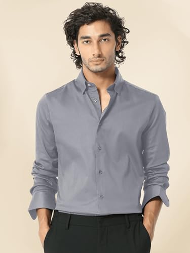 Image of IndoPrimo Men's Satin Shirt with Spread Collar Neck Line Solid Pattern Full Sleeves Regular Fit Western Style and Standard Length
