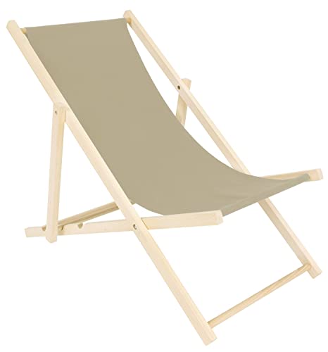 specwood Chaise Longue Pliante Bois - Transat en Bois Pliable pour Jardin, Balcon, Plage - Bain de Soleil Pliable en hêtre avec Toile Coton - Chilienne...