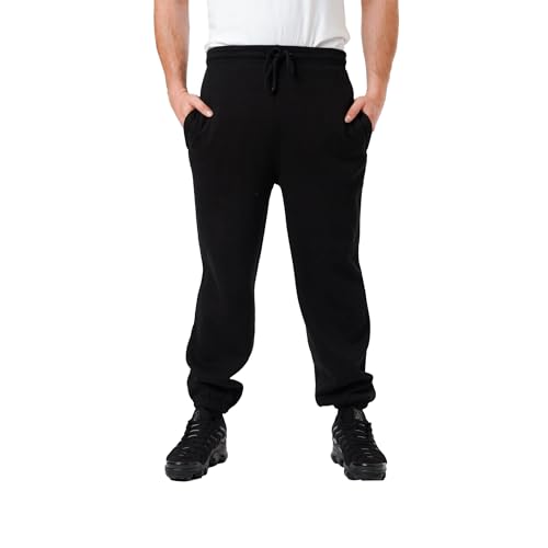 LABEL APPAREL Mens Fleece Cuffed Joggers Casual Regular Fit Elasticated Waist Comfortable Soft Jogging Trousers Bottoms All Waist Sizes 32in - 52in - Black Large