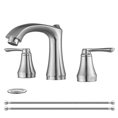 HOMELODY Widespread 8 Inch Bathroom Faucet Lead-Free Lavatory Faucet with Pop Up Drain and Supply Hose, Brushed Nickel