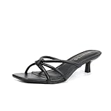 Women's Spaghetti Strap Square Open Toe Kitten Heel High Heel Sandals, Knot Design, Summer Fashion Slippers, Heel Height 1.8~2 inches (Black, Adult, Women, 8.5, Numeric, US Footwear Size System, Medium)