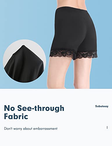 Subuteay Bloomers For Women Anti Chafing Slip Shorts Loose Pettipants With Lace Trim Mid Thigh Small Black #TOP5