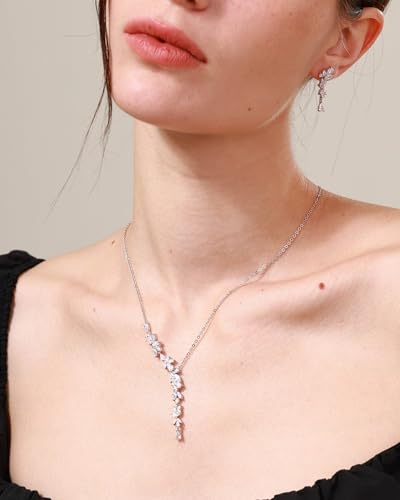 FANCIME Wisteria Reverie Necklace for Women Sterling Silver Simulated Diamond Flower Drop Y Necklace Fine Jewelry Wedding Birthday Anniversary Christmas Gifts for Wife Women Bride Her4