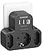 Doppelstecker für Steckdose, Mehrfachstecker für Steckdose, 3 Fach Steckdosenadapter mit Überspannungsschutz, 6 in 1 Mehrfachsteckdose mit 2 USB ladegerät und 1 Typ-C-Port für Büro, Reisen (Schwarz)