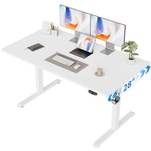 Image of Agilestic 48 x 28 Electric Standing Desk, Height Adjustable Home Office Desks, Ergonomic Sit Stand Up Computer Workstation with Memory Button, Wide Desktop with Splice Board, White