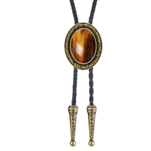 Image of Jeilwiy Bolo Tie for Men Western Cowboy Tie Necklace Gold Bolo Tie Leather Necktie Halloween Tie Accessories for Women
