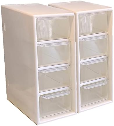 Cosmetic Storage Box,Desktop Jewelry Storage Display Boxes,2pcs Transparent Plastic Drawer Storage Cabinet with 4 Drawers,Desktop Parts Plastic Organizer Tool Craft Boxes for Office,School,Home,White