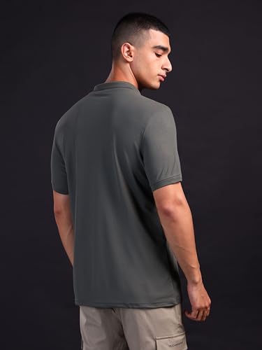 Image of TECHNOSPORT Men's Solid Slim Fit Polo Collar T-Shirt MATPIQ Half Sleeve Button Polyester for Gym Running Workout UPF50+ Anti Odour