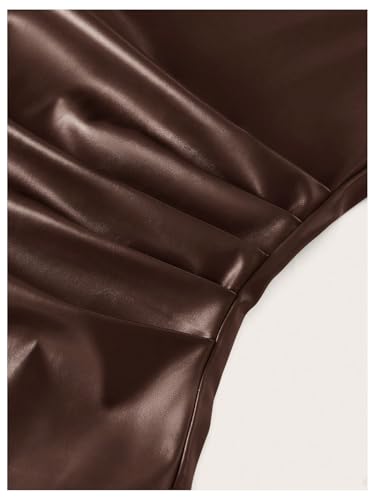 MakeMeChic Women's PU Leather Tank Top Mock Neck Y2k Ruched Party Sleeveless Leather Tops4