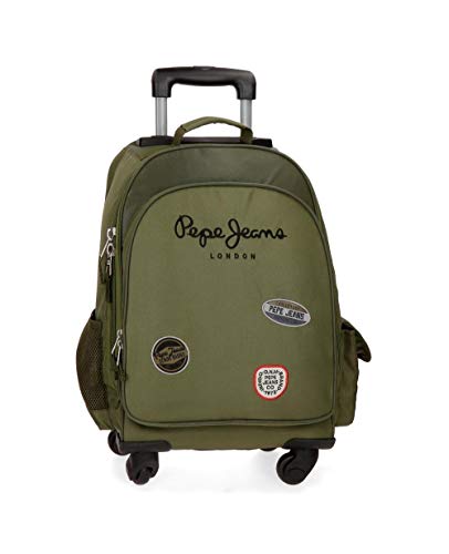 Pepe Jeans New Kensington Mochila 4 Ruedas Verde 33x44x21 cms Poliéster 30.49L