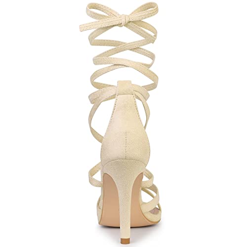 Allegra K Allegra K Women's Lace Up Heels Stiletto High Beige Heel Sandals 8.5 M US
