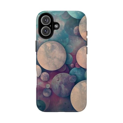 Coque rigide iPhone 16 Plus brillante à motif cercles multicolores rêveurs