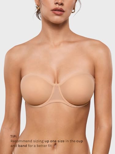 Image of INLYRIC Women's Sheer Strapless Bras Mesh Sexy Unlined Plus Size See Through Bra Underwire Demi Mesh Non Padded