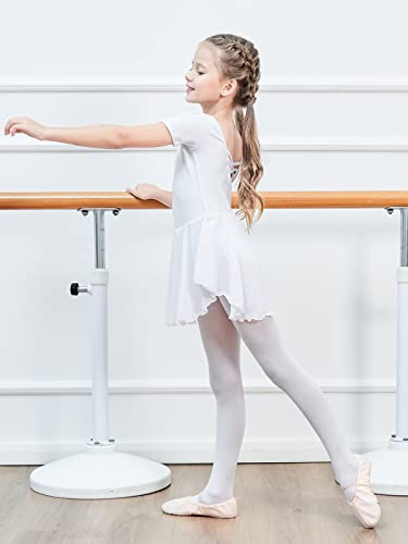 Soudittur Ballettkleidung Mädchen Ballettkleid für Kinder Baumwolle Balletttrikot Kurzarm Ballettanzug Tanzkleid Tanzbody mit Chiffon Rock Tütü(130,Weiß)