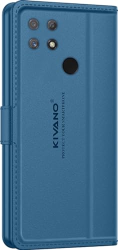 Image of KIVANO LUXE Compatible for Realme Narzo 50A Luxury Handmade Leather Magnetic Flip Folio Case | Card Holder & Kickstand | Slim Protective Cover | Unisex - Blue