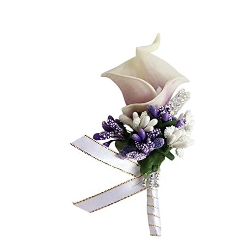 Wambere 2 Stück Boutonniere,Hochzeit Boutonniere Blumen,Hochzeit Zubehör Künstliche Ansteckblume Bräutigam Hochzeitsanstecker mit Schleife & Clip für Braut Brautjungfer Gäste Herren Damen Party,Lila