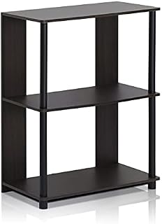 Furinno Simple Design 3-Tier Bookcase/Bookshelf/Display Rack with Stainless Steel Tubes, Engineered Wood, Walnut/Black, one Size