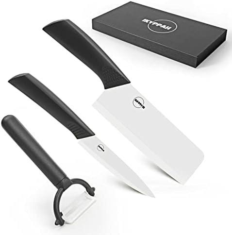 IKYPPAH Complete Ceramic Knife Set - 6" Vegetable Cleaver, 4" Chef's Knife, and Y-Peeler for Effortless Food Prep