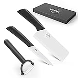 IKYPPAH Complete Ceramic Knife Set - 6" Vegetable Cleaver, 4" Chef's Knife, and Y-Peeler for Effortl