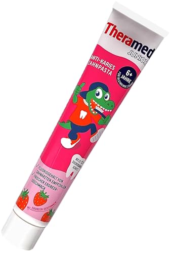 Thera_med Junior Erdbeere Kinder-Zahnpasta 75 ml ֍ ab 6 Jahren ► OHNE Minze & Menthol ◄ Junior Zahncreme Erdbeer-Geschmack + 1 Gratis Radierer von ManyMore* – Bild 6