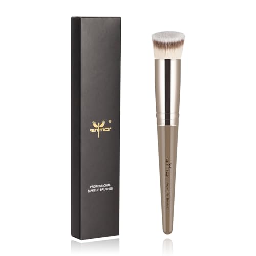 Anmor Angled Kabuki Brush, Professional Angled Foundation Makeup Brush, Perfect for liquid, Cream and powder Face Makeup, Luxurious Soft Synthetic Fibers