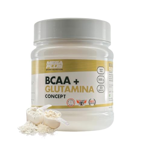 BCAA glutamina Concept, Mega Plus, 500 g, (142028) glutamina en polvo, entreno, batidos, Sin aspartamo, sin azúcar, sin gluten, sin lactosa, 4 sabores a elegir (Piña)