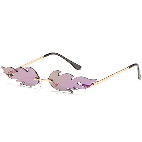 PORADAY Fire Flame Sunglasses for Women Men Trendy Retro Rimless Glasses Vintage Wave Fire Shaped Frameless Eyeglasses