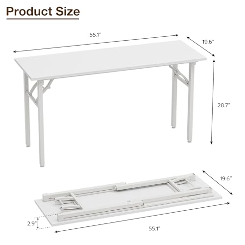 Image of TEMI Long Computer Desk Folding Table - 55.1 inch Foldable Office Desk, No Assembly, Perfect Writing Table for Bedroom or Apartment, Portable Large Desk or Study Table with Compact Design, White Ash