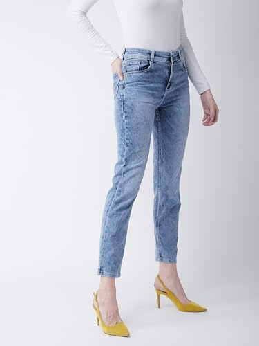 Image of Miss Chase Women's Light Blue Slim Fit High Rise Regular Length Claen Look Denim Stretchable Jeans