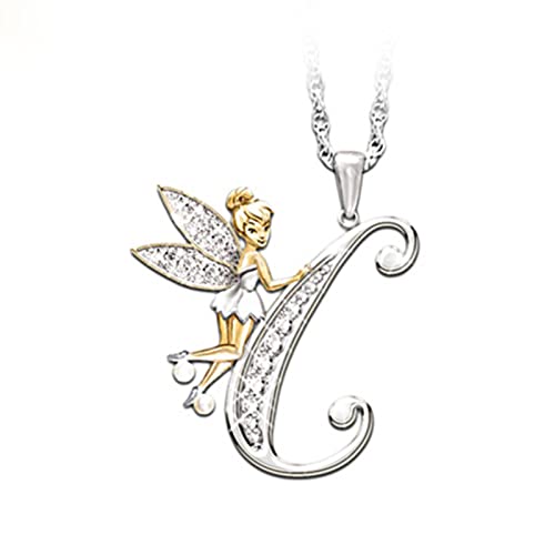 LILY123 Mode Elfes Fée Initiale Lettre Nom Pendentif Collier pour Femmes Filles, Personnalisé Capital Alphabet 26 A-Z Ruban Porte-Bonheur Chandail clavicule chaîne Collier Bijoux Cadeaux
