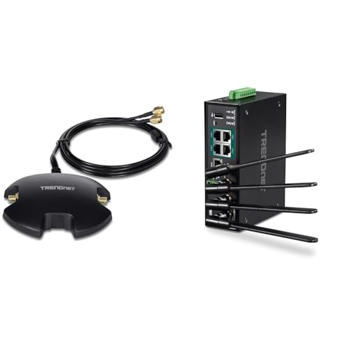 Image of Bundle of TRENDnet Magnetic Dual Antenna Mounting Base RP-SMA Female with RP-SMA Male Extension Cable, TEW-LB101 + TRENDnet Industrial AC1200 Wireless Gigabit PoE+ Router,TI-WP100