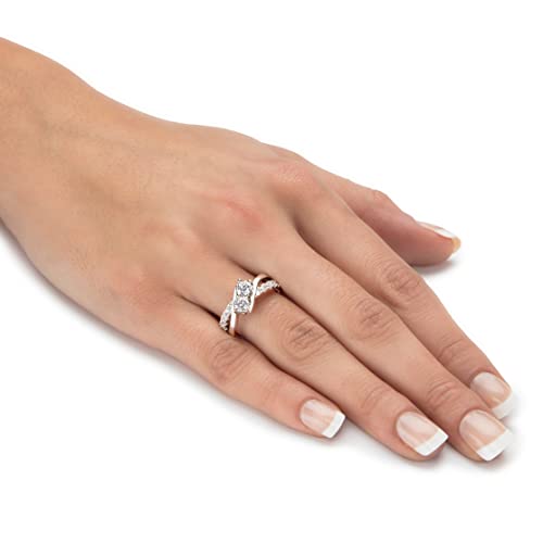 PalmBeach Yellow Gold-Plated or Platinum-Plated Sterling Silver Round Cubic Zirconia 2 Stone Bypass Engagement Ring Size 73