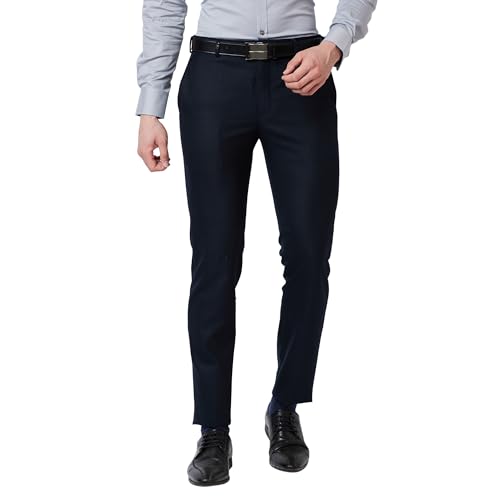 Image of Park Avenue Men's Poly Wool Blend Structure Pattern Super Slim Fit Flat Front Formal Trouser