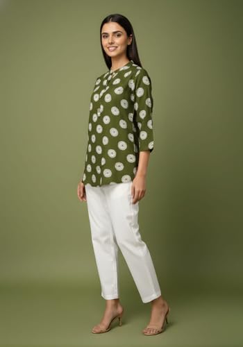 Image of Women's Cotton Printed Kurta Top | 3 /4 Sleeve Straight Kurti Casual Outings