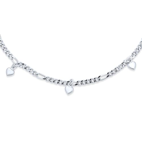 Pulsera tobillera de plata de corazones con cadena Figaro ajustable para mujer 2