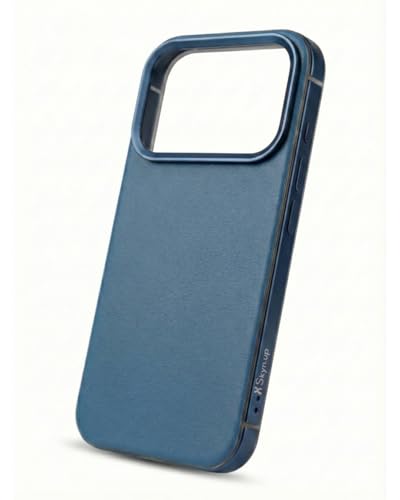 Image of SkynUp Linea Premium Leather Back Cover Case for iPhone 17 Pro Max | MagSafe Compatible | Blue