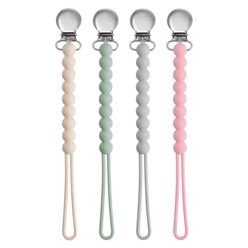 Image of Pacifier Clips for Boys Girls - MORIBOX 4 Pack Paci Clip Soothe Baby Binky Holder for Shower Birthday Gift