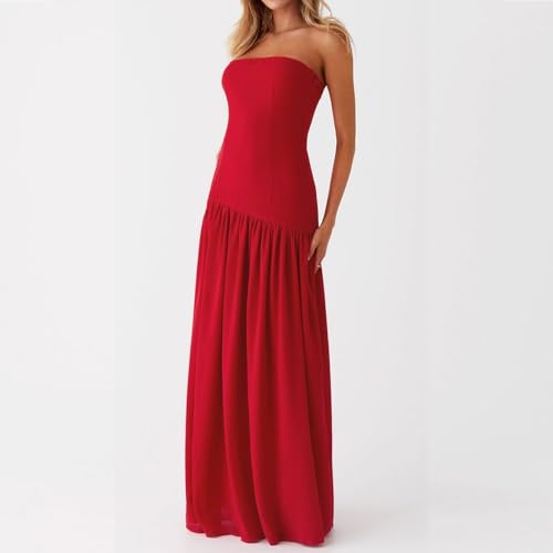 Image of Willow Dance Women Tube Top Dress Printed Mesh Patchwork Maxi Dress Strapless Sexy High Slit Long Dresses Party Clubwear