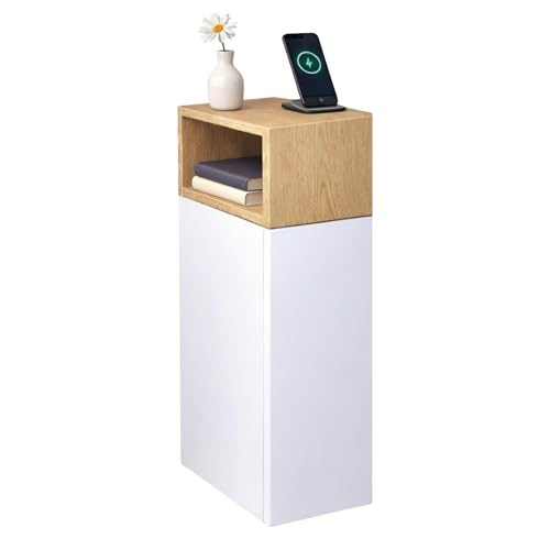 ComfortCove Table de Chevet, Table de Nuit étroite avec Niche Ouverte et Compartiment Fermé avec Porte, Meuble de Rangement pour Chambre, Style Moderne,...