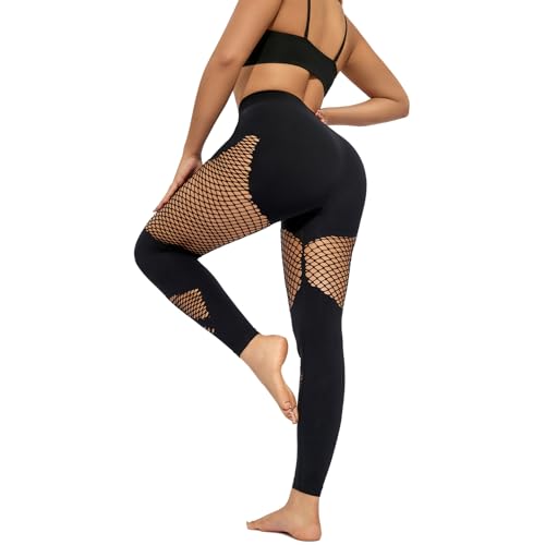 Women's Fishnet Seamless Tights High Waisted Tummy Control Workout Leggings Pants4