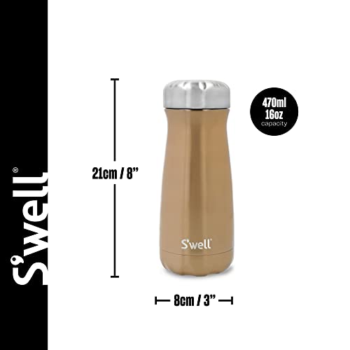 S'well Traveler Drinks Bottle, Pyrite, 470ml. Vacuum-Insulated Travel Bottle Keeps Drinks Cold and Hot - BPA-Free Stainless Steel Water Bottle - Image 2