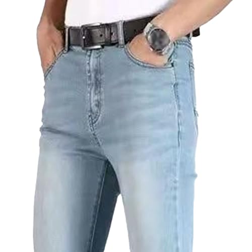 Men’s Slim Fit Light Blue Jeans Flared Denim Pants Casual High Waisted Stretch Work Pants3