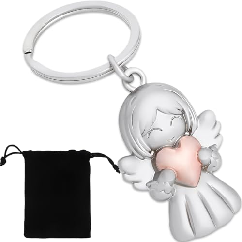 KOLZEMV Ángel de la Guarda Llavero Estrella con Corazón - Regalo Ángel de la Guarda Lucky Charm - Ángel Lucky Charm Llavero Amor - Dulce ángel con corazón como una idea de regalo para novia