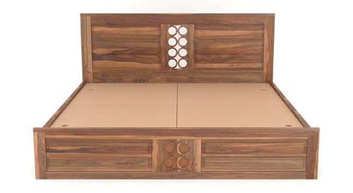 Image of Sheesham Wood King Size Bed with Box Storage | Wooden Palang Double Bed Cot Furniture | Double Bed for Bedroom, Recommended Mattress Size: 78 inchX72 inch, Natural Finish